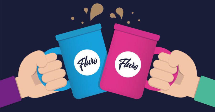 Fluro mugs cheering illustration