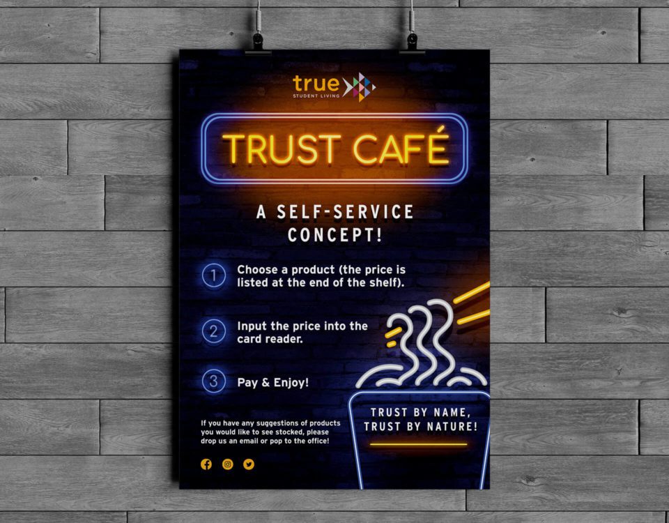 True Student Living Trust Cafe poster mock up