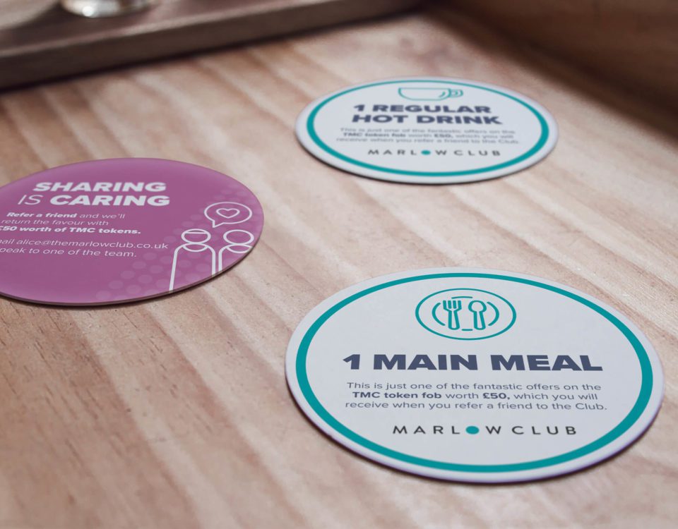 The Marlow Club drink mats by Fluro